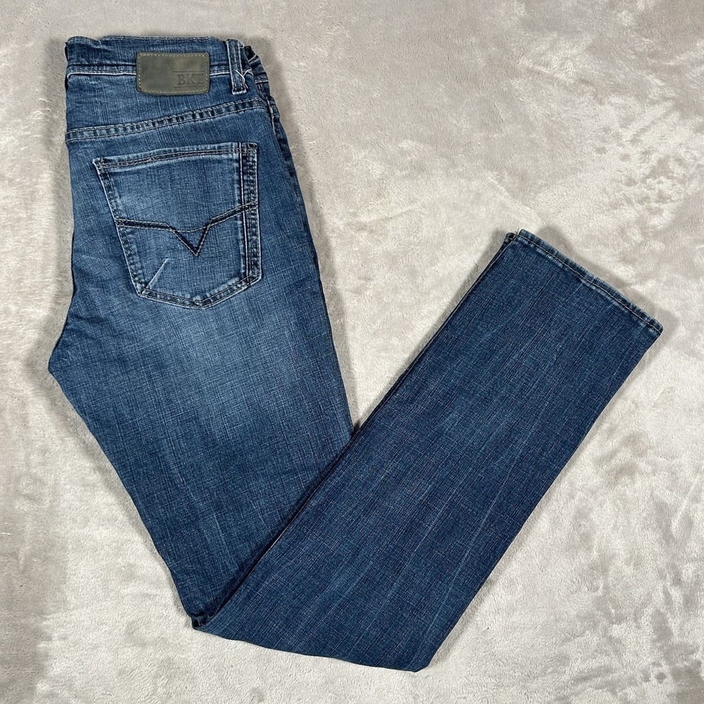 BKE Alec Jeans Mens 32Lx33 Blue Denim Distressed Straight Leg Cowboy Comfort EUC